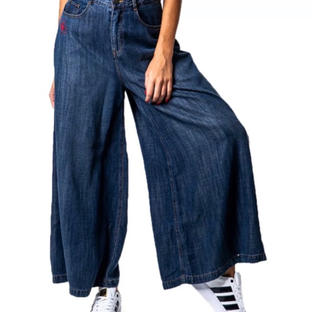 NWOT Desigual Super Wide Leg Denim Palazzo Jeans 26